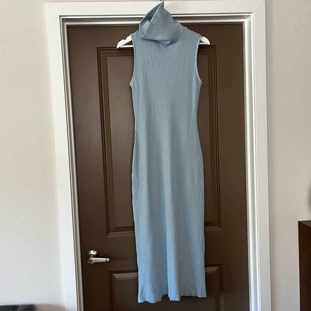 NWT Anthropologie Stateside Luxe Light Blue Thermal Turtleneck Midi Dress Medium - Picture 2 of 6